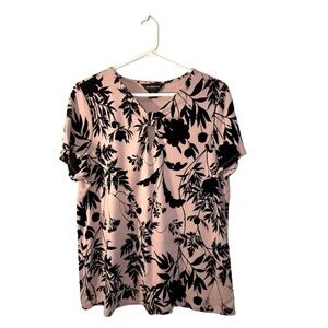 Liz Claiborne Flower Pink & Black Patterned Blouse (XL)